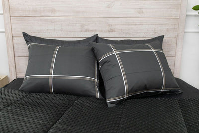 Charcoal with white and brown grid pattern bedding. Teen boy bedding, boy bedding, zipper bedding, best dorm bedding, bedding for bunk beds