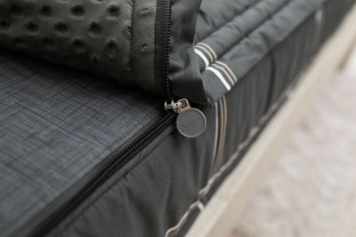 A close up shot of the zipper feature on a set of Beddy's zipper bedding.