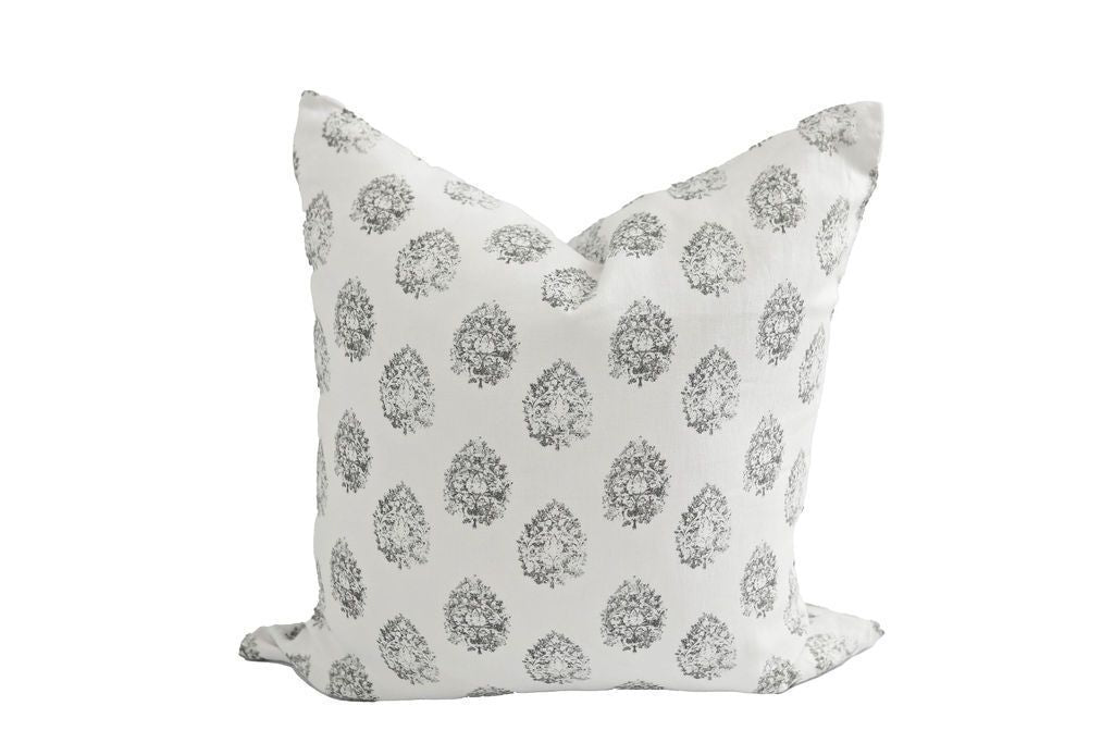 A white and black floral print euro sham