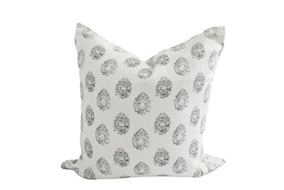 A white and black floral print euro sham