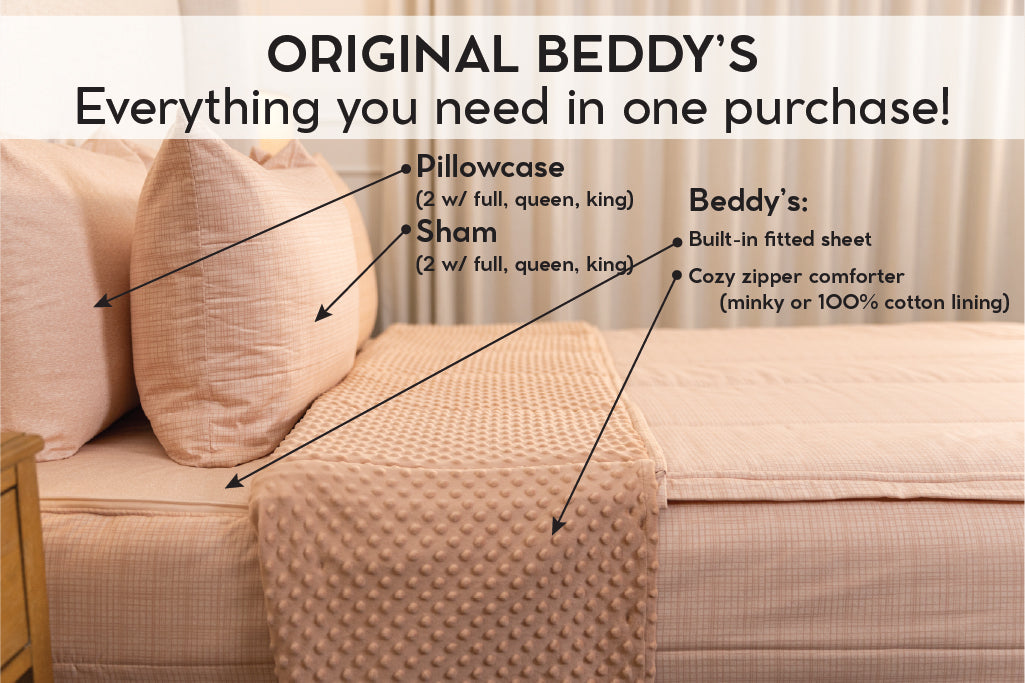 Side view of classic pink peach zipper bedding.