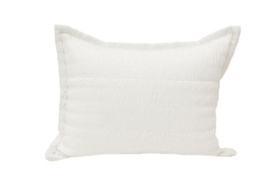 A white seersucker bedding sham