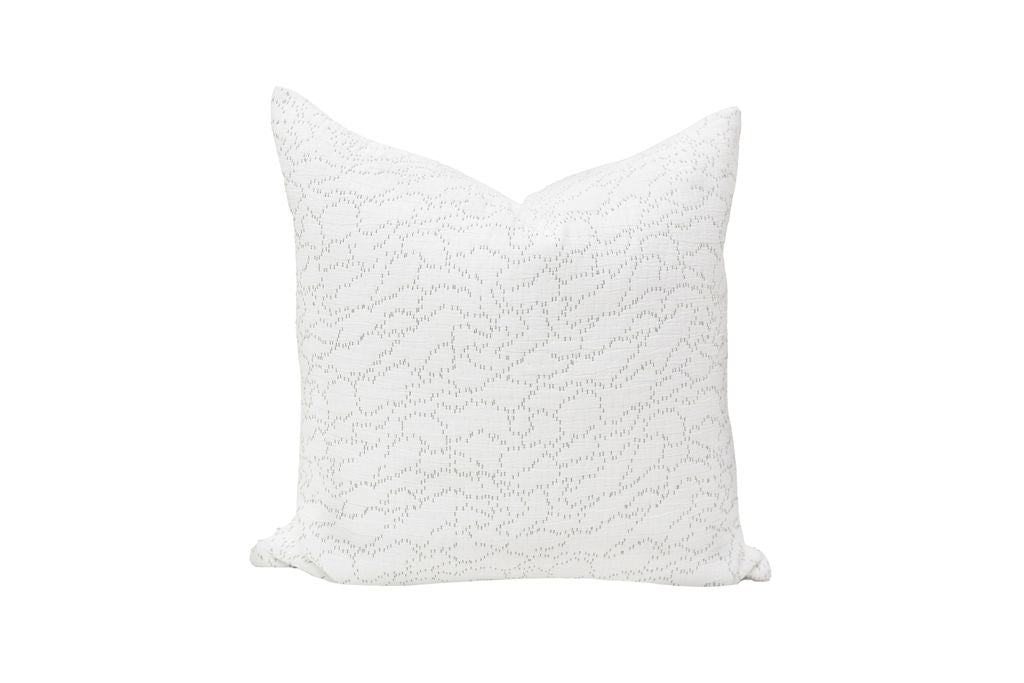 Close up of a white stitched euro sham