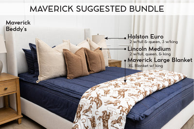 An infographic explaining what comes in a suggested zipper bedding bundle purchase, including your all in one bedding set, decorative pillows, blanket, and digital artwork.