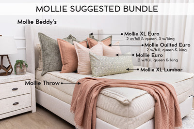 An infographic explaining the suggested items in the Mollie zipper bedding bundle