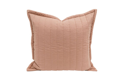 A terracotta quilted Euro pillow on a white background.