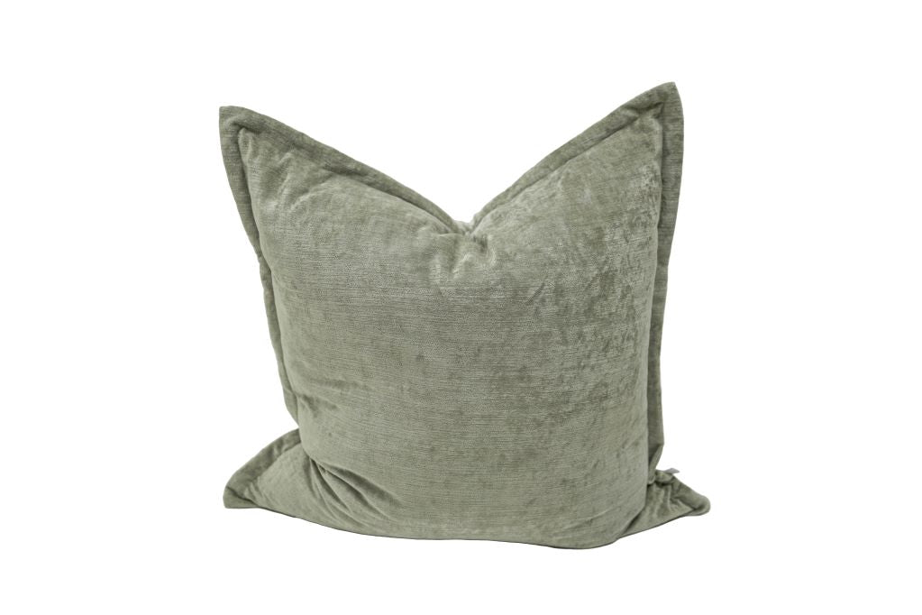 A sage green velvet XL euro pillow sham