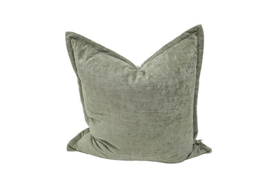 A sage green velvet XL euro pillow sham