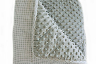 Pink and white checkered mini blanket with green minky interior 