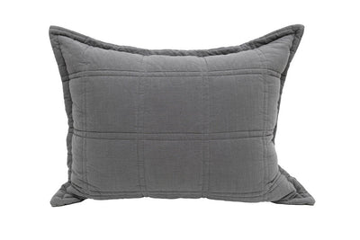 A gray textured pillow sham on a white background.