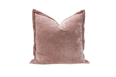 A pink velvet euro pillow arranged on a white background.