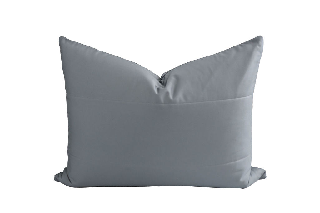 A gray pillow sham. 