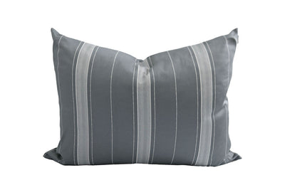 A gray striped pillowcase. 