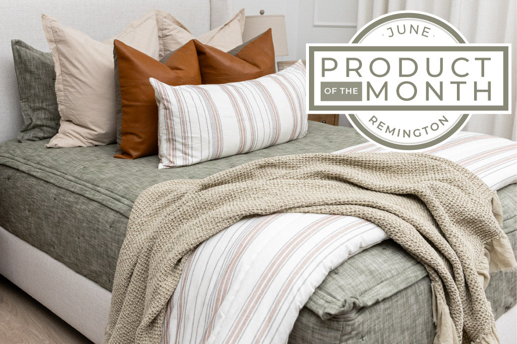 An infographic detailing the product of the month for June is Remington Luxe with the zipper bedding showcased.