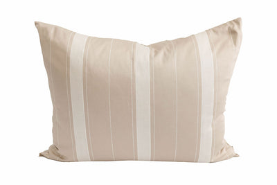 A tan striped pillowcase on a white background.