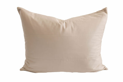A tan pillowcase on a white background.