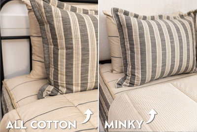 Graphic showing options for cotton lining or minky lining in your zipper bedding set.