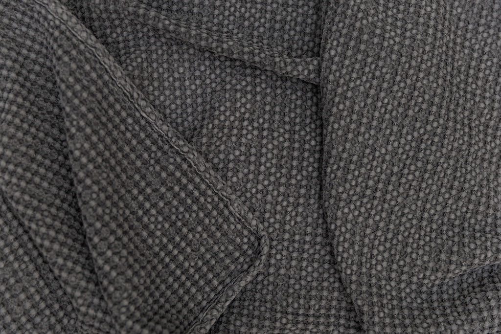 Photo that shows a folded gray textured waffle weave blanket.