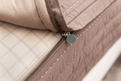 A close up of the zipper feature on a set of Beddy's zipper bedding