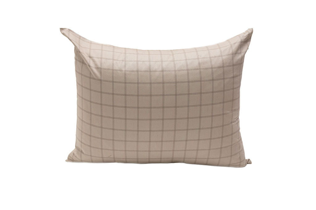 A tan and brown grid design pillowcase