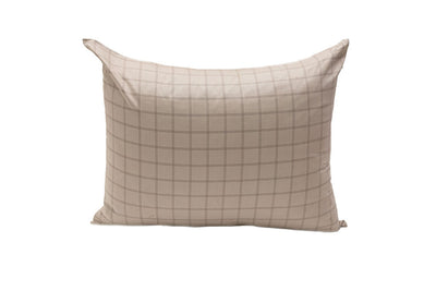 A tan and brown grid design pillowcase