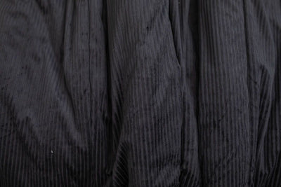 A close up view of a black minky blanket.