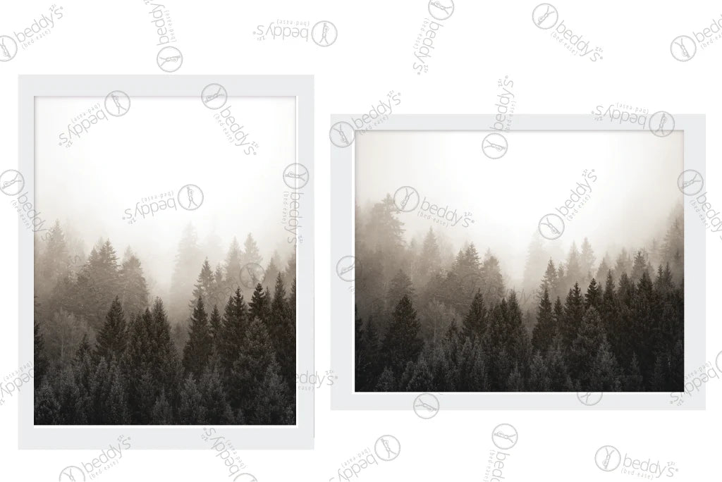 Two tree ombre layered landscape digital artworks showcased in frames.