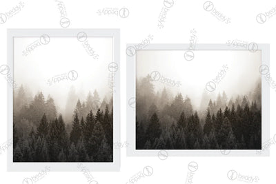 Two tree ombre layered landscape digital artworks showcased in frames.