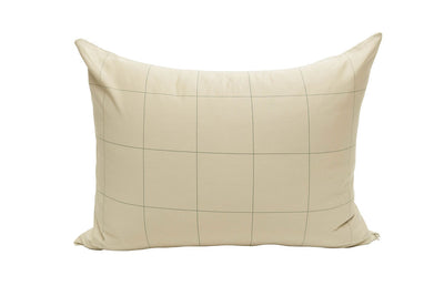 A khaki grid pattern pillowcase on a white background.