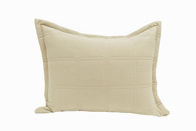 A khaki quilted pillow sham on a white background.