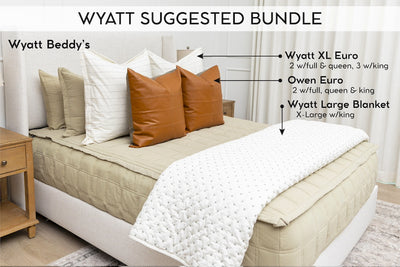An infographic explaining the recommended bundle items to accompany a set of green zipper bedding