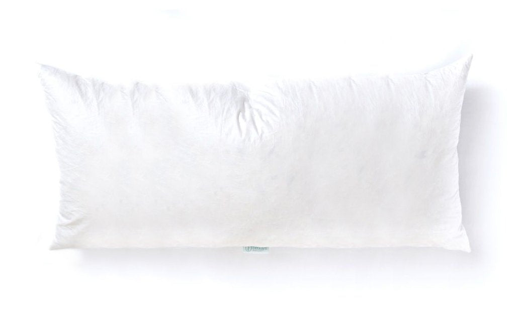 An XL lumbar feather white pillow insert.
