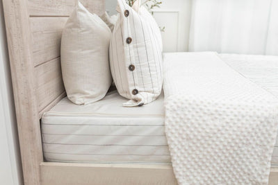 White zipper bedding with minky interior and white pillowcase and sham