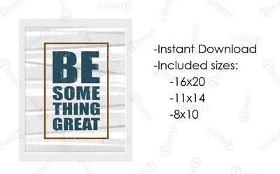 An infographic explaining the blue graphic lettering digital artwork size dimensions and that it's an instant download.