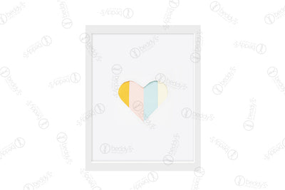 A multicolored pastel heart digital artwork showcased in a frame. 