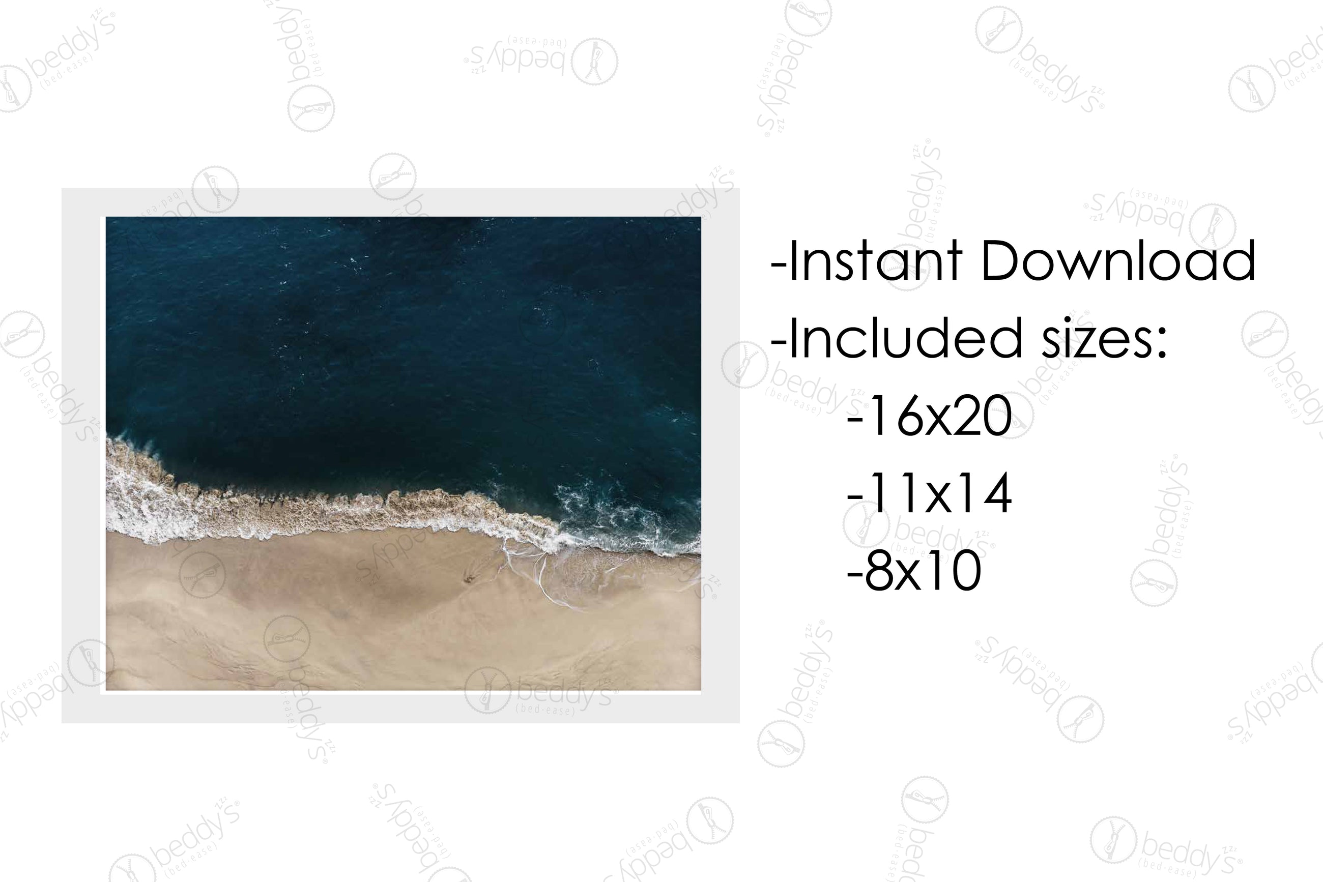 An infographic explaining the dark blue lagoon digital artwork size dimensions and that it's an instant download. 