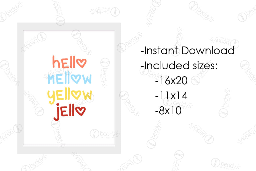 An infographic explaining the graphic colorful lettering digital artwork size dimensions and that it's an instant download. 