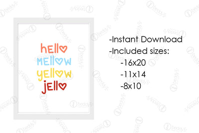An infographic explaining the graphic colorful lettering digital artwork size dimensions and that it's an instant download. 
