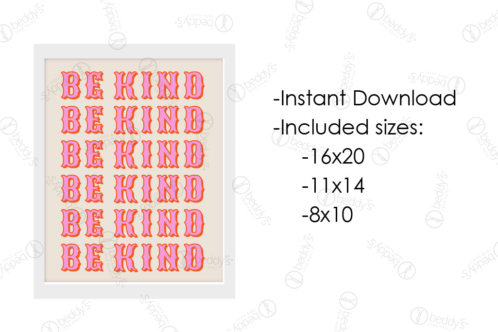 An infographic explaining the pink graphic lettering digital artwork size dimensions and that it's an instant download. 