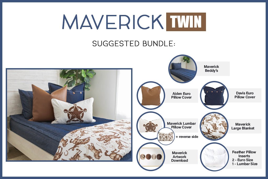 Graphic showing included items in twin bundle for blue zipper bedding