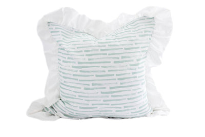 White and mint blue striped pillow 