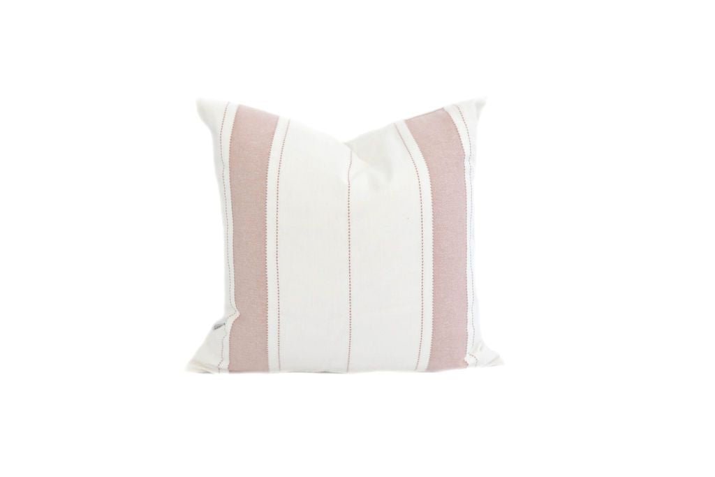 White medium pillow cover with pink vertical stitching design 