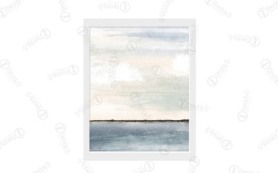 A blue painted horizon in portrait digital artwork showcased in a frame. 