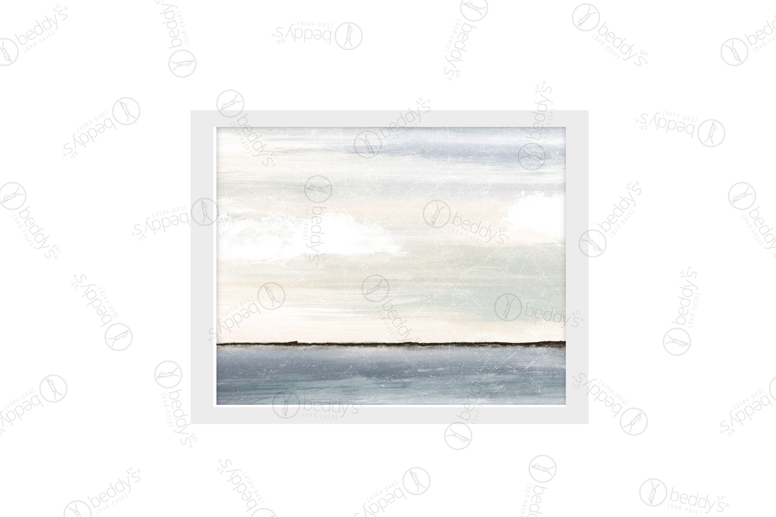 A blue painted horizon in landscape digital artwork showcased in a frame. 
