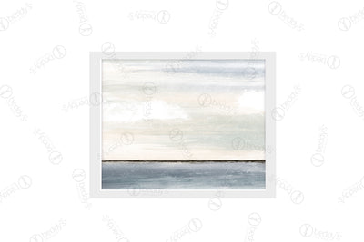 A blue painted horizon in landscape digital artwork showcased in a frame. 
