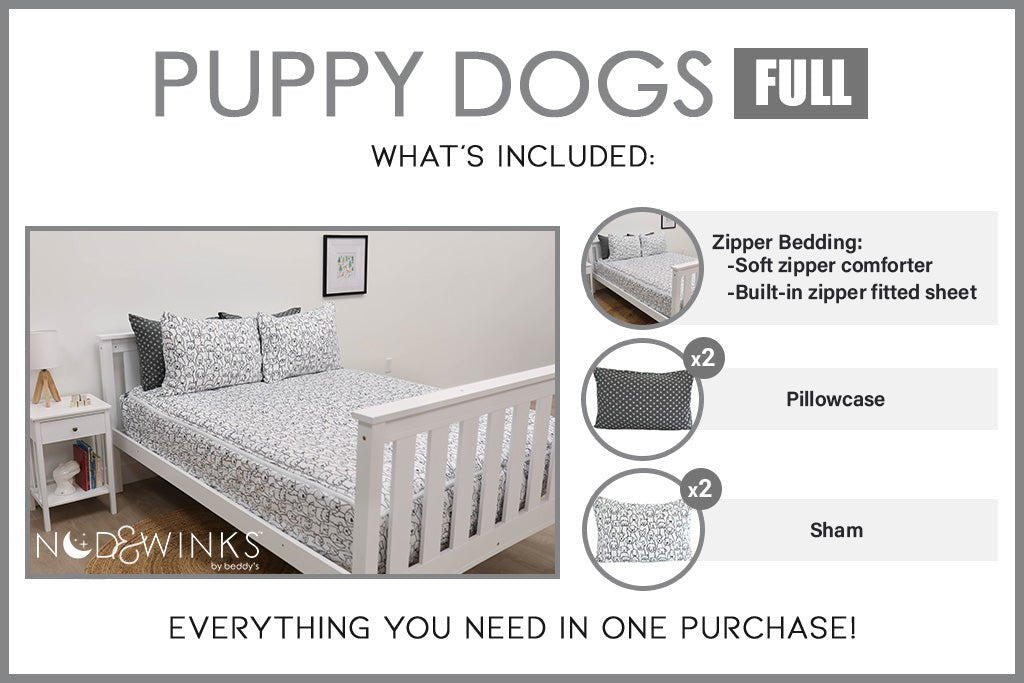 ZippySack Twin Size Bedding Solution with Zipper Closure - Puppy