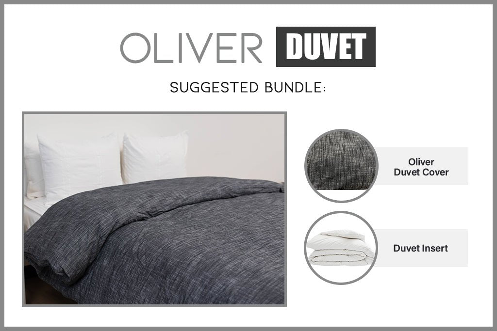 Graphic showing included items in charcoal gray duvet bundle