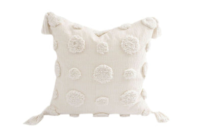 Creamy white euro with textured dots ad tassels