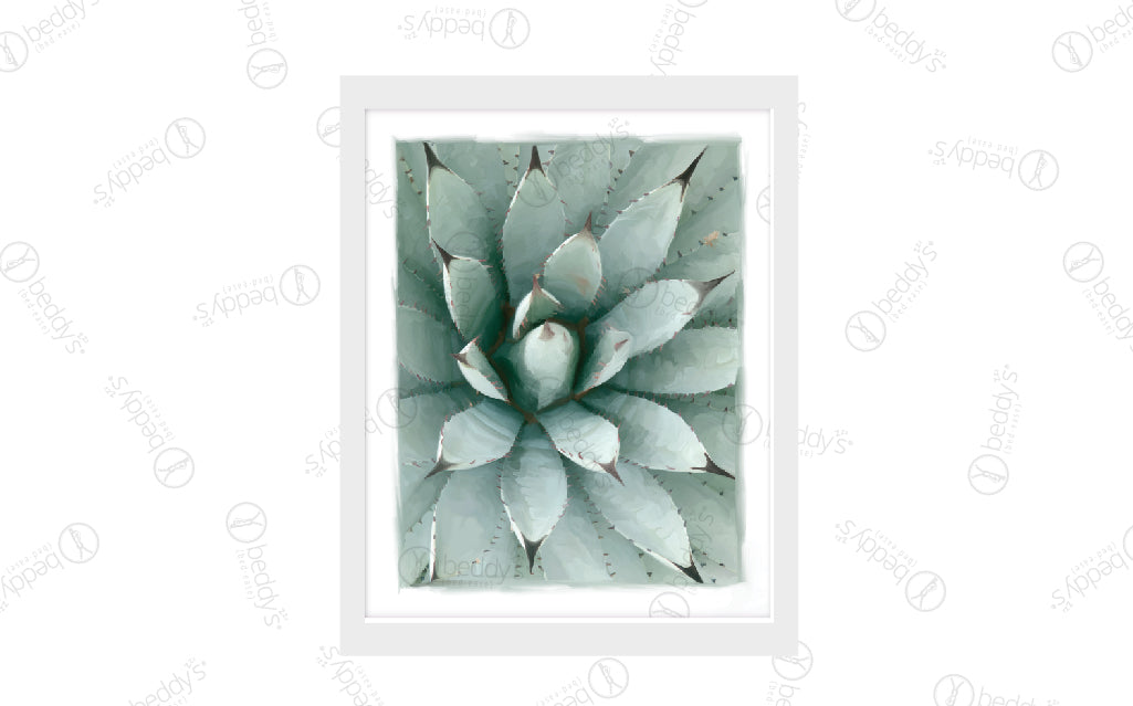 A painted agave plant digital artwork showcased in a frame. 