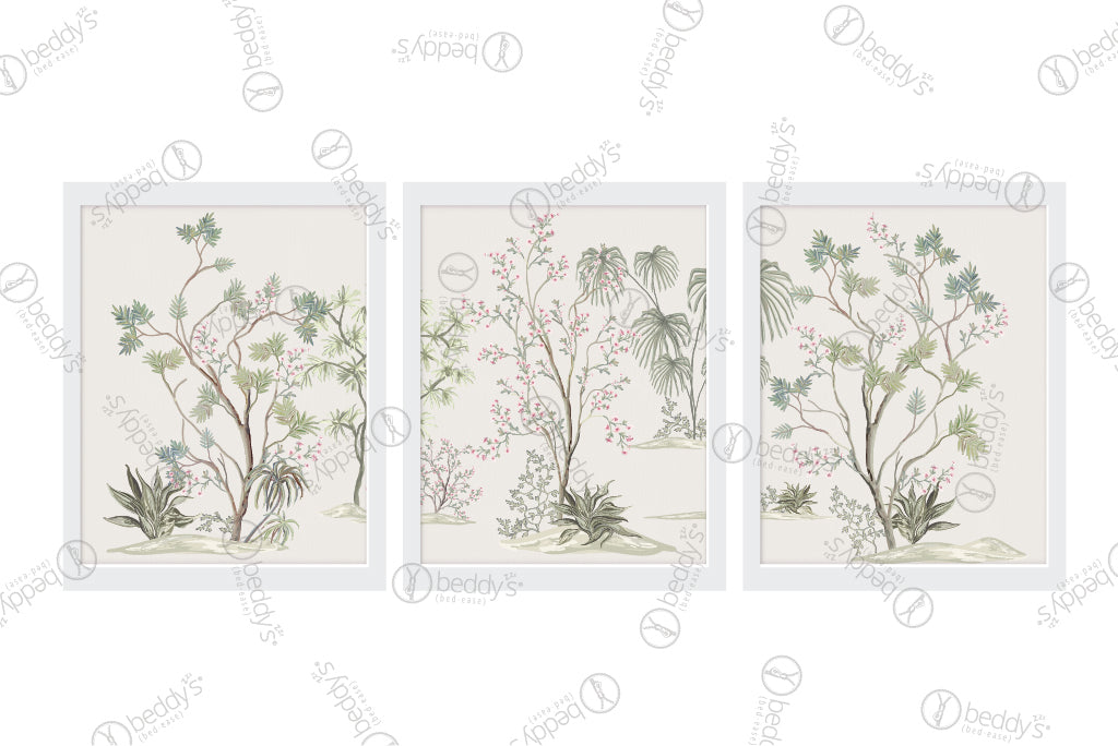 Three coordinating plant sapling digital artworks showcased in frames side by side.